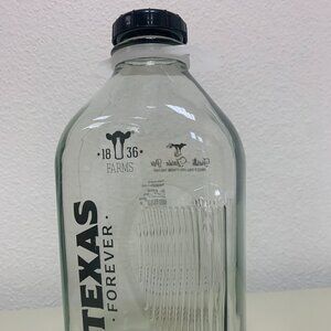 BOTTLE - 64oz 1836 FARMS glass milk bottle black cap TEXAS FOREVER Terrell Farms